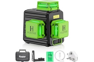 3D Laser Level, Huepar Self Leveling Green Laser Level, 3 x 360 Cross Line Laser, IP54, 10m±3mm, Type-C Charge, Magnetic Bracket, Hand Carry Case