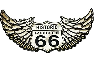 Cucuba Magnete Calamita per Frigorifero Sagomata Stile Vintage Souvenir Da Collezione Stampa Su MDF Tagliato a Laser Alta Qualità - Idea Regalo (Magnete Route 66 Con Ali)