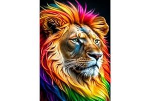 Fumupe Lion Coloré Diamond Painting Adulte, 5D Diamond Painting Lion, Animaux Broderie Diamant Kit Complet, DIY Peinture Diamant Strass Point de Croix Cristal Painting pour Murale Décoration 30x40cm