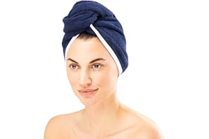 HOMELEVEL 2x Asciugamano Capelli Turbante Cotone - Set Asciugamani Asciugacapelli Professionali Ricci Lisci Mossi - Panno Asciugatura Rapida - Blu