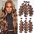 UNICE Body Wave Honey Blonde Highlight Human Hair Weave 3 Bundles Ombre 100% Brazilian Human Hair Weaves for Sew in Extensions TL412 Color 10 12 14 inch