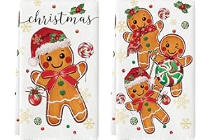 Calkkrer 2 Pezze Asciugamani da Cucina Natale, Strofinacci con Motivi Pan di Zenzero, Morbidi Asciugamani Natalizi in Cotone per Decorazioni Natalizie Interni 40x60cm