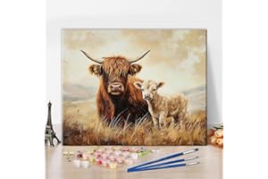 TISHIRON Highland Cow Paint by Number for Adults, Paint by Numbers Kit for Adults Animals, DIY Oil Painting by Numbers for Home Wall Decor, Acrylic Paint Kits 16"x20"(Frameless)