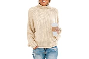 Yuson Girl Pull Femme Hiver Chaud Col Montant Col Roulé Sweater Casual Manches Longues Tricoté Thermique Épais Pull Élégant pour Automne et Hiver