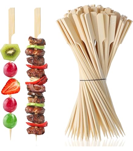100 Brochettes à Cocktail En Bambou 12 Cm - Formes Et Couleurs Variées - Pour Barbecue, Fruits, Décoration Bar
