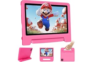 VNEIMQN Tablet per Bambini Android 14, con WiFi e Bluetooth, Doppia Fotocamera 10.1 Pollici HD, Octa-Core, 8GB RAM, 64GB ROM (1TB TF), Controllo Parentesco, Batteria 6000mAh (Rosa)