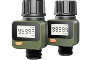 Diivoo Water Flow Meter, Digital Hose Water Meter with 4 Measure Modes & 180° Removable Panel, IP54 Liter/Gallon Garden Water Counter Meter for Hose Thread, RV Hose, Lawn Sprinkler - 2 Pack