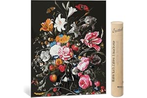 Bougimal Dipingere con i Numeri Adulti, Fiore in Piena Fioritura, Tela Senza Pieghe, Kit Pittura con Pennelli e Pigmento Acrilico - senza Telaio 40 * 50 cm