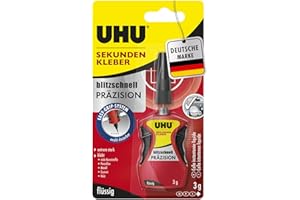 UHU Sekundenkleber extra stark | 3g Kleber für präzises, dosiertes Kleben | Sekundenkleber flüssig für Kunststoff, Metall, Holz, Keramik, Porzellankleber | Superkleber & Kunststoffkleber