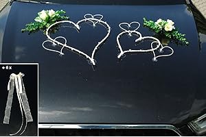 AUTO-SCHMUCK SO EINFACH SO KREATIV TOP HERZE Décoration de voiture de mariage - Pour couple de mariés - Rose - Maxi écru