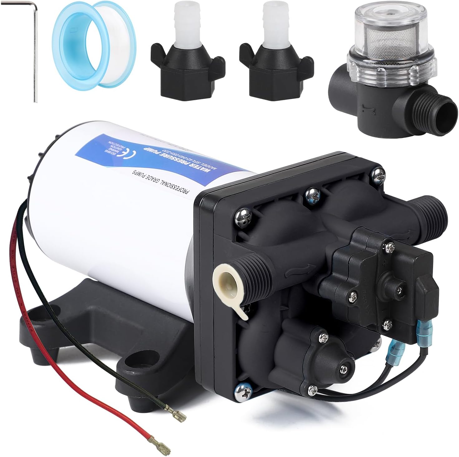 CPROSP Bomba de Agua 12v, 17L/min 60W, Bomba de Membrana Autocebante para Autocaravana, Bomba de Diafragma con Interruptor de Presión, 3,8Bar (55Psi), para Caravanas, Autocaravanas, Barcos