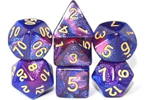SmartDealsPro Glitter Polyhedral Dice Sets with Pouches for DND RPG MTG Dungeon and Dragons Table Board Roll Playing Games D4 D8 D10 D12 D20 (Blue-Red)