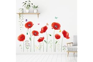 DECOWALL SG-2104 Coquelicots Stickers Muraux Stickers Muraux Peler et Coller Amovible Stickers Muraux pour Enfants Pépinière Chambre Salon