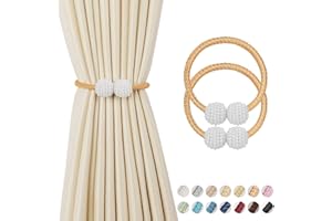 DPROFY 2 Pieces Magnetic Curtain Tie Backs - 19" Long Pearl Ball Curtain Magnetic TieBacks, European Drapes Clips Rope Holdbacks for Home, Office, Hotel Window Decorative, Bronze