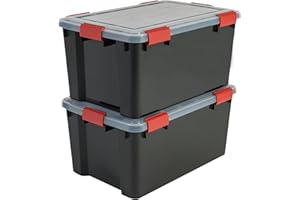Iris Ohyama Luftdichte Kunststoff-Aufbewahrungsboxen mit Deckel, 50L, 2er-Set, Schwarz, Hermetischer wasserdichter Verschluss, Robuste Schnappverschlüsse, Stapelbar, Staubschutz, BPA-frei, AT-L