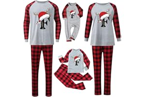 MJIQING Weihnachts Pyjama Family Set Schlafanzug A-Z Letter Damen Herren Kinder Baby Weihnachtspyjama Jungen Mädchen Rundhals Familien Outfit Set Matching Pyjamas Pärchen Weihnachtsoutfit Loungewear Hausanzug