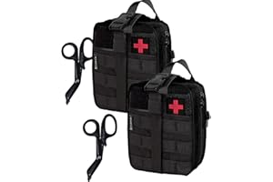 Krisvie 2PCS Pochette EMT Médecine Tactique Sac étanche Molle de Premiers Secours, Trousse Kit de Premiers Soins Militaires pour Randonnée Camping Airsoft avec Un Ciseaux médical,pour Les Premiers Soins à l'extérieur,au Camping, à la Pêche,à l'armée,à la Randonnée,sur Le Terrain