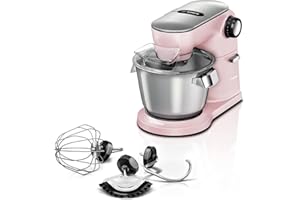 BOSCH HAUSGERÄTE Bosch OptiMUM MUM9A66N00 - Robot de cocina (acero inoxidable, 5,5 L, agitador planetario, gancho para amasar la nieve, escoba de silicona, 7 niveles de trabajo, 1600 W, rosa/negro
