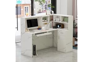 DEZAGCE Comptoir de Réception Avec Tablette d'Ordinateur, Étagère Amovible, Tiroir et Armoire - Table de Réception Multifonctionnelle
