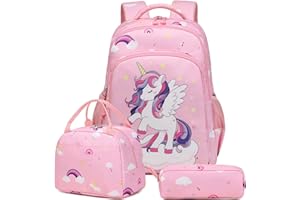 KIMWADALH Plecak szkolny dziewczyny plecak dziewczynka jednorożec plecaki szkolne szkolne plecak szkolny zestaw + torba na lunch + walizka