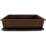 Bonsaischale aus Kunststoff mit dunkelbraunen Untersetzer Länge: 34cm - Breite: 26cm - Höhe: 9cm eckige Form