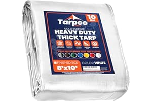 Tarpco Safety bache de Protection Exterieur(190g/m²|8′ X 10′ | 2.45m X 3m | Blanc) 10 Mil Haute résistance,bâche de Couverture, Bâche étanche–bâche de Protection avec œillets