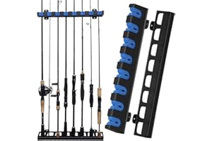 THKFISH Supporti per canna da pesca da parete, supporto verticale per canna da pesca per garage, negozio di barche, 8 canne da pesca, 1 paio blu