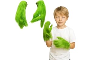 SrgPui The Grinch Costume, Furry Green Gloves for Christmas and Halloween, Festive Cosplay Accessories for Adults, Themed Party Wear