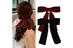 EONFAVE Haarschleife Damen, 2 Stück Rote+Schwarz Haarspangen, Samt Satinband Schleife Haare, Französischer Haarschleifen Mädchen, Metall Bogenknoten Clips Hair Accessoires (Burgunderrot + Schwarz)