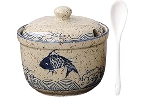 TuYines Sucrier en céramique, sucrier avec couvercle et cuillère, boîtes à épices en céramique, boîte à épices avec couvercle pour sucre, sel, fromage, épices