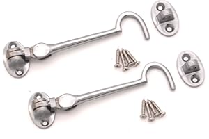INFINITY DECOR Paquete de 2 ganchos de latón para cabina de 10 cm y ojo silencioso, cierre y soporte, puerta trasera, cobertizo o patio en varios (cromo satinado)
