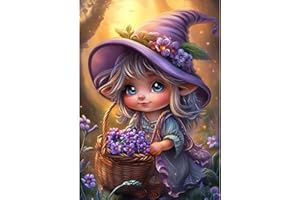 NEWENMO Elfos Morados Diamond Painting Set para Adultos,5D Flores Pintura de Diamante Kit Completo,DIY Fantástico Diamond Art Kits,Bricolaje Dibujo de Diamantes,para Decoración de Hogar (30x40cm)