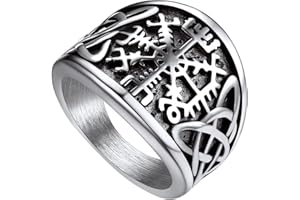 Bandmax Bague Homme Boussole Viking en Acier Inoxydable/Noir, Anneau Irrégulier avec Motif Nœud Celtique Taille 54/57/59/62/64/67/69/72
