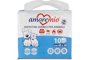 AMORE MIO 10 mat higienicznych dla psów, kotów i zwierząt domowych, super chłonne, 1 opakowanie 10 podkładek dla psów, 60 x 60 cm
