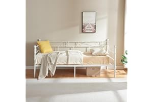 FetiNes Divano Letto Singolo in Metallo Struttura Letti e Basi in Ferro Battuto per Adulti 90x190cm Bianco
