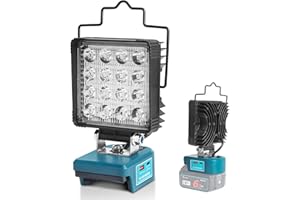 WAITLEY Lampa robocza do akumulatora Makita 18 V, 2900 lm-5800 lm, 3 tryby świecenia, 22,5 W, szybkie ładowanie USB i typ C, moc 48 W, aluminiowe żebra chłodzące, bez baterii i ładowarki