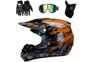 KHBTFNB Intégral Casque Motocross Ensemble, avec Lunettes Gants Masque, Jeunesse Enfant Hors Route Moto Casque Équipement de Protection, Downhill Enduro VTT MTB BMX Quad Dirt Bike Casque