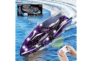 DLISHKA Barca Telecomandata,Rc Barca Giocattolo con Luce LED,Telecomando 2.4G,Giocattolo Acquatico per Bambini Outdoor,Impermeabile,360°Alta Velocità 20 Km/h,Giocattolo da Piscina per Ragazzi e Ragazze.