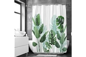 ‎LOTI LIVING Loti Living Duschvorhang 180x200 cm - Grün Strelitzia Pflanzen Design - Anti Schimmel & Waschbar – Stoff aus Textil – Wasserdicht – Inkl. 12 Ringe – Badewannenvorhang für Dusche & Bad - Polyester