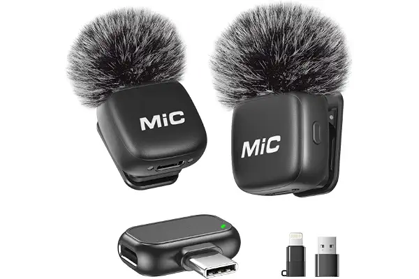 WARM BOX Micrófono Lavalier Inalámbrico para iPhone, Android y iPad, 2 Pack | Plug & Play · Sonido Reducción Inteligente de Ruido · Compatible con USB-C, Lightning y USB-A