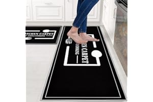 ‎HZVRTN HZVRTN Küchenteppich waschbar rutschfest Küchenmatte,KomfortWasserdichte Stehmatte für Haus, Küche und Waschküche 2-Teiliges (Schwarze Fußmatte, 43x75+43x150cm)