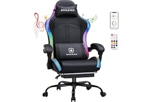 GTPLAYER Silla de gaming, silla de oficina, silla de gaming con altavoz y barra de luz, silla gamer, respaldo con bolsa de almacenamiento, silla ergonómica de PC con mando a distancia
