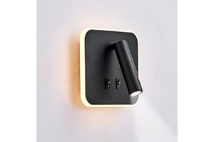 Lampa ścienna uksunvi LED, lampa ścienna do czytania nocnego, 12W lampy do czytania ścienne LED, regulowane reflektory (3W +9W 3000K ciepłe światło) czarne (czarny kwadrat)