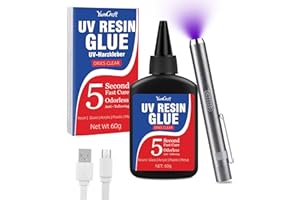 YUMCRAFT UV Harz mit Lampe, 60g UV Kleber mit Wiederaufladbarer Lampe, 5 Sekunde Schnelle Heilung Kristallklares UV Kleber für Kleben & Reparatur Schmuck, Basteldekoration, Glas, Harz, Kunststoff