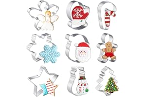 Moshiqgaol Juego de 9 Cortadores Galletas Navidad, Acero Inoxidable Moldes Galletas Navidad, Formas de Estrella y Hombre de Jengibre, Moldes Duraderos para Hornear con Niños y en Familia