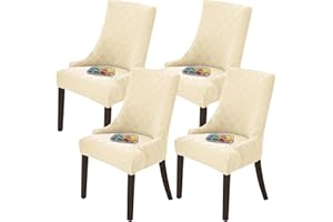 JETHMA Wingback Dining Chair Covers, Soft Wear Resistant Wingback Chair Slipcover Stretch Chair Covers Washable Slipcovers Chair Protector Cover for Dining Room Kitchen (Beige, 4pcs)