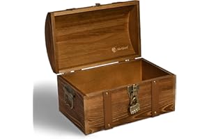 HF HEIMFREUDE YOUR NEXT SMART SOLUTION Heimfreude Schatztruhe "Blackbeard" 30x18,5x18,5cm aus massivem Kierfernholz mit Schloss für ein Geschenk, deko Holzkiste zur Aufbewahrung oder als Schatztruhe für eine Schatzsuche