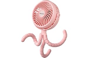 Amacool Battery Operated Stroller Fan Flexible Tripod Clip On fan with 3 Speeds and Rotatable Handheld Personal fan for Car Seat Crib Bike Treadmill (Pink)