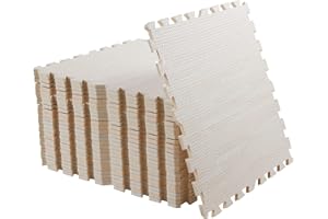 LUVODI Tappeto per Palestra Pavimento Puzzle: 12 Pezzi Tappetino Incastro 60x60cm Tappetini Ginnastica Fitness Casa interno Tatami Bambini Gioco Esercizi Legno Effetto Schiuma Eva Morbido Quadrato, Beige