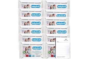 Babylove Feuchttücher sensitive 960 Tücher, Ohne Alkohol, Ohne Parfum, Vegan, pH-hautneutral (12x80St) + Halley Bedding Notizblock Set